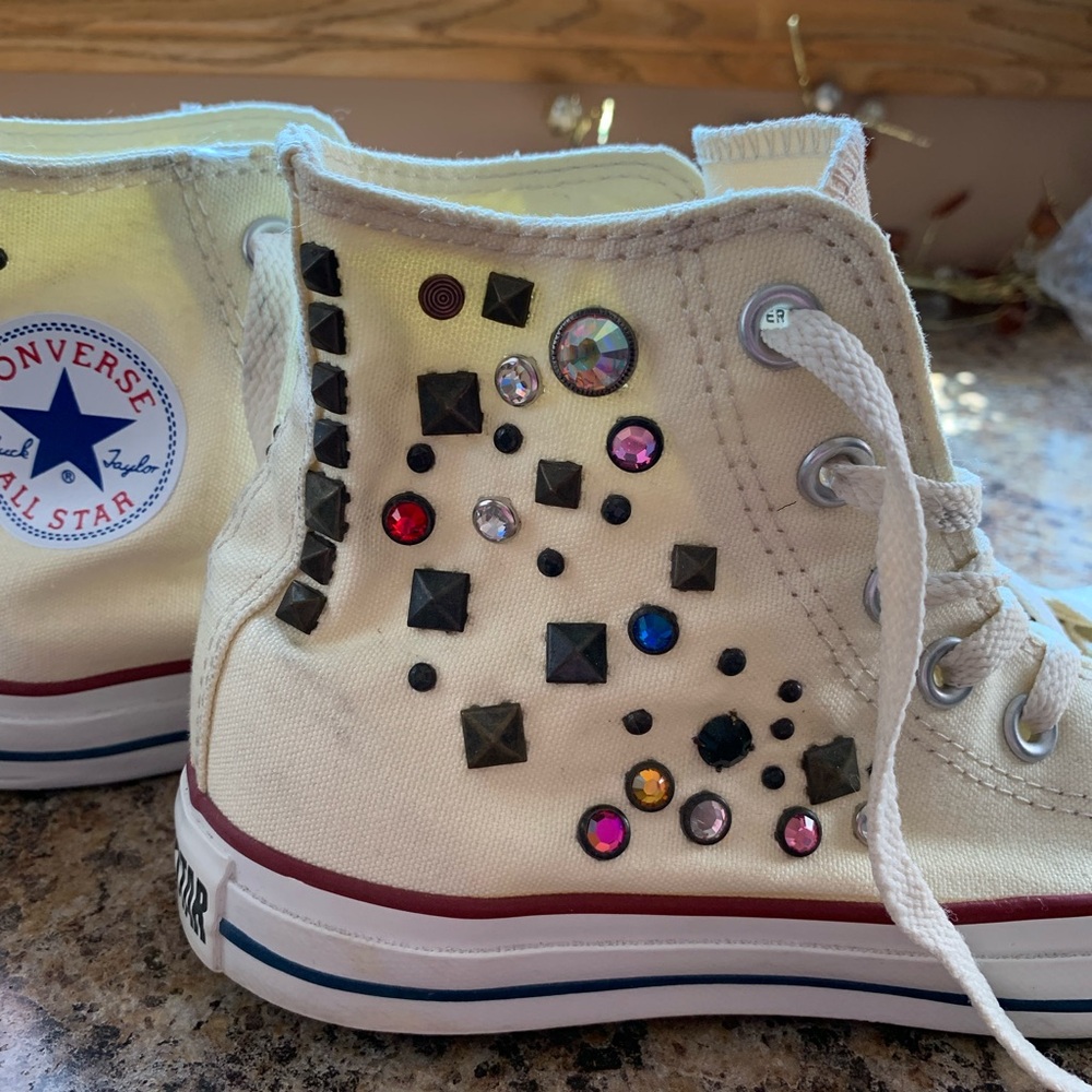 Free People Converse High Top Sneakers Studs Rhintestones - Picture 4 of 9